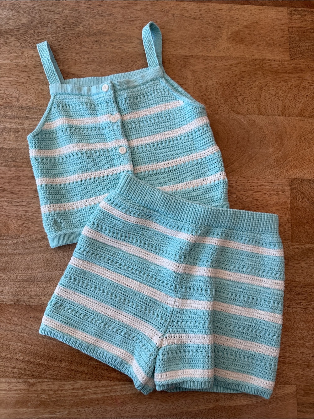 Polo by Ralph Lauren Light Blue & White Crochet Tank and Shorts Set